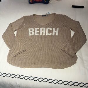 Wooden Ships Tan and White V-Neck Sweater